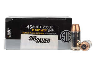Sig Elite V-Crown .45 ACP 230gr JHP Ammo with brass casing
